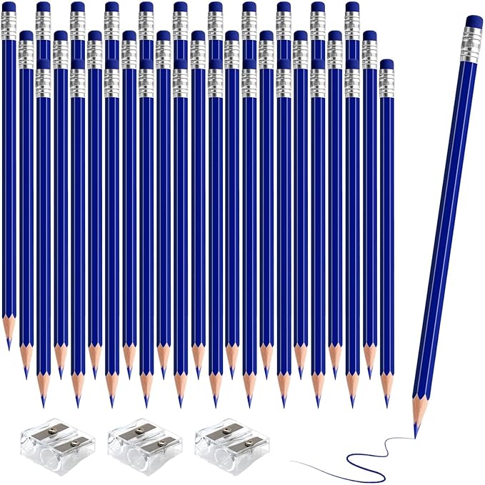 36 PCS Dark Blue Pencils with Eraser, Pre-Sharpened HB Pencils for Writing & Drawing, School Supplies for Kids Homework, Tests, Art Crafts & Teacher Grading (Dark Blue)