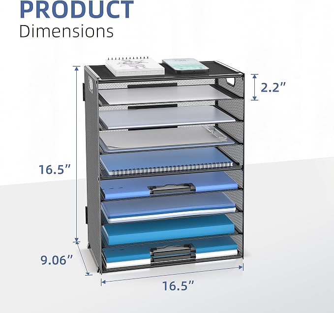 DALTACK 9-Tier Paper Organizer for Desk, Mesh Letter Tray Desk Organizer with Handles, Space-Saving File Organizer for Office Home School, Black 2 Pack