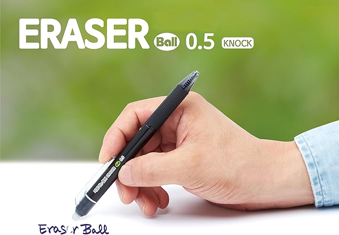 ERASER BALL 3 Color 0.38mm, Erasable Gel Pen and Refills, Black Blue Red Ink, MB-300 (5 Pens)