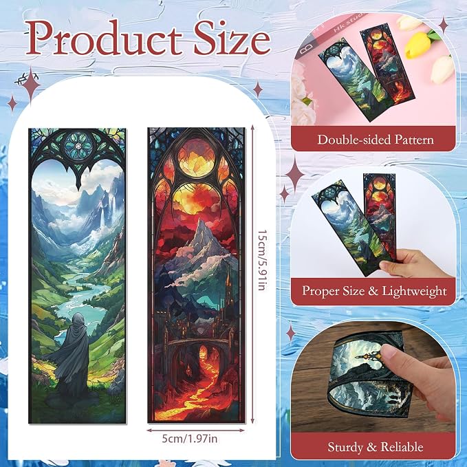 Stained Glass Fantasy Bookmark Gifts - Cosmisun 10 Pcs Dark Romance Transparent PVC Bookmarks Inspired Romantasy Book Mark Page Marker Clips for Women Men Book Lovers Bookish Reader Accessories