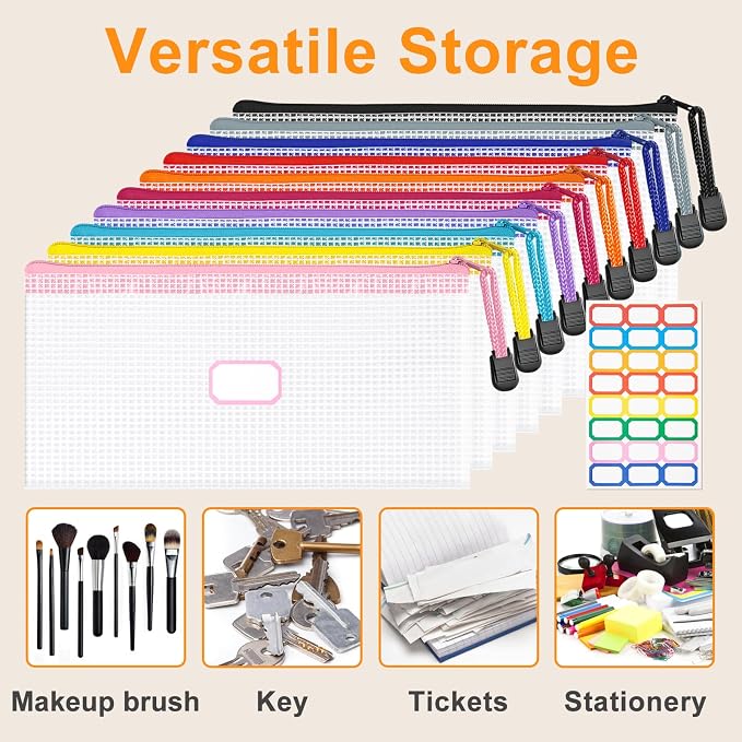 9.4x4.9 Inches Mesh Zipper Pouch with Sticker, 40 Pack Puzzle Storage Bags, Organization Baggies for Travel, Office Appliances, Classroom Supplies and Home Classification