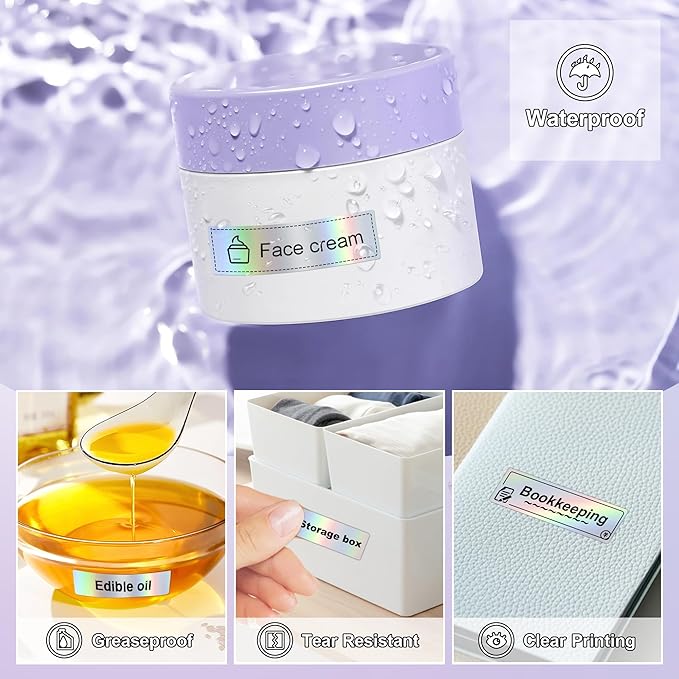 PARLAIM Label Maker Tape,14X50MM(1/2" X1 7/8") Thermal Label Stickers,Thermal self-Adhesive Label Compatible with D30 Label Maker,Thermal Label Paper for Home/Office/130pcs/Roll Holographic Silver