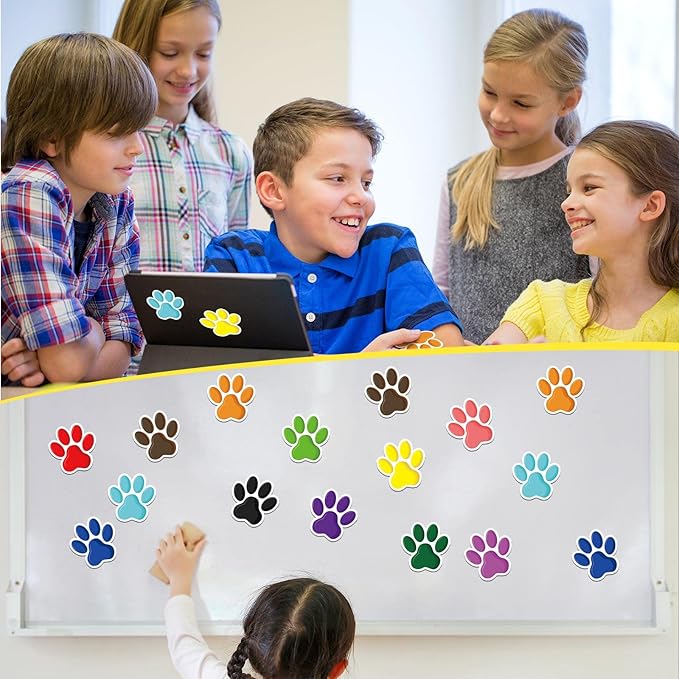 Junkin 60 Pcs Mini Paw Prints Cutouts Accents Bulletin Board Patrol Table Decorations Wall Decal Poster for Kids Educational School Home Party Supplies(Colorful)