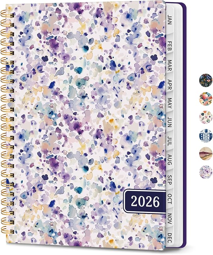 2026 Planner, Weekly and Monthly Planner for Women, Jan 2026 - Dec 2026 Pretty 2026 Calendar Planner with Monthly Tabs, Inner Pocket, Spiral Binding, Perfect for Office Home School - 8.5" x 11", Purple Blocks