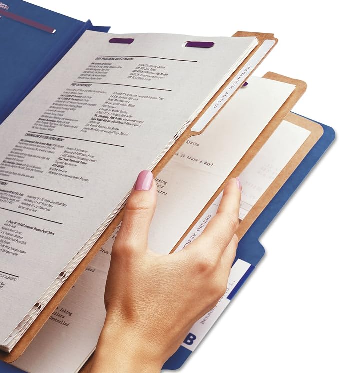 Smead Pressboard Classification File Folder with SafeSHIELD Fasteners, 3 Dividers, 3" Expansion, Legal Size, Dark Blue, 10 per Box (19096)