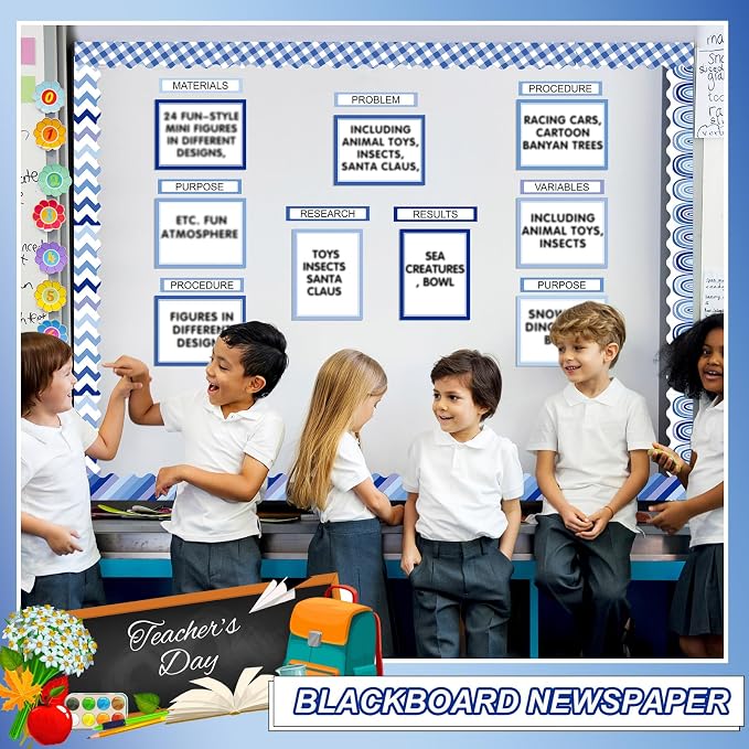Fuyoooo 90 Pcs Science Fair Board Supplies 60 Trim Scalloped Bulletin Board Borders 24 Presentation Board Subtitles 6 Science Fair Titles for Classroom Display Boards (Blue Boho)