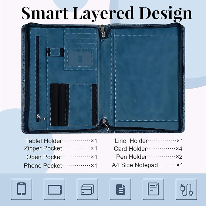 Calfinder Personalized Portfolio for Women&Men, Free Name Engrave,Customized Leather Padfolio with Logo or Name, Business Portfolio with A4 Writing Pad Holder for Resume,Interview