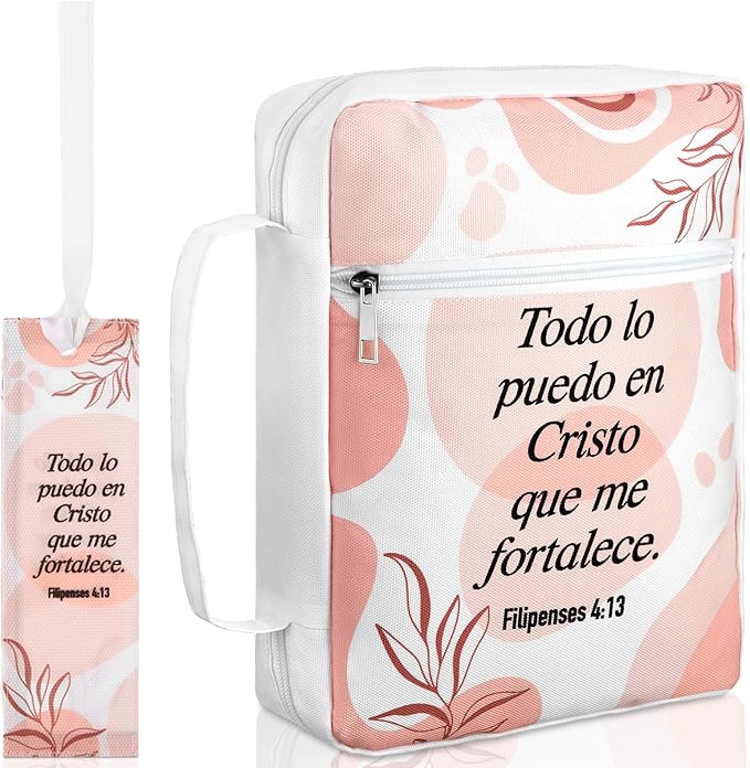 Fullhawl Spanish Bible Cover Case for Women Men Forros para Biblias Bible Carrying Bag with Handle Scripture Bookmark for Communion Baptism Gifts Church Study Supplies Accessories(Boho)