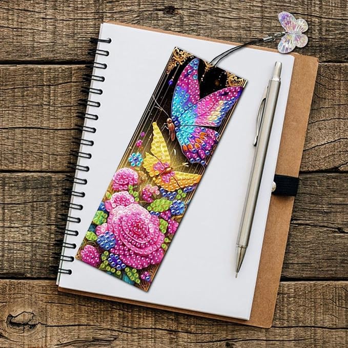 ARTopet 3Pcs DIY Diamond Art Painting Bookmarks with Colorful Butterfly Pendant PET Bookmark Ornament Double Sided Pattern Single Sided Diamond Book Marker Clip Gifts Tags-Colorful Butterfly