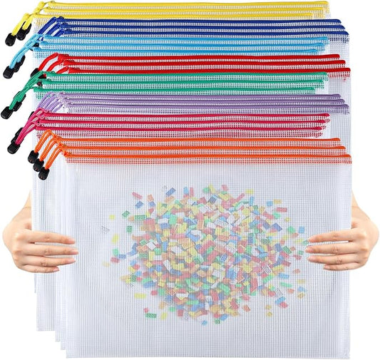 24 Pcs Mesh Zipper Pouch Bags, A3, 17x12 in Extra Large Zipper Bags, Puzzle Storage Bags, Reusable Zippered Pouches for Organizing, Board Game Organization,Office Supplies, Travel Toiletries