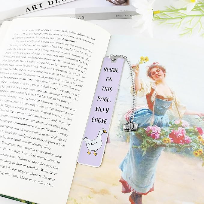 Funny Bookmarks for Women Men Silly Goose Bookmark Metal Book Mark for Bookworm Bookmate Book Lover Gifts Purple Personalized Book Accessories Bookish Gifts Book Club Birthday Christmas Gift