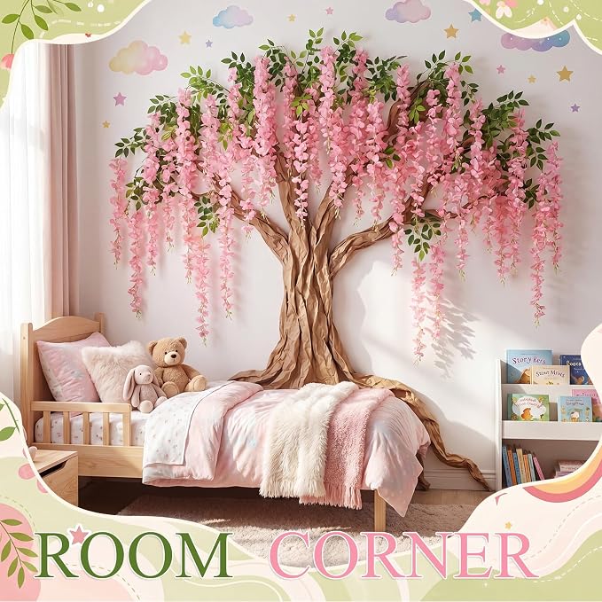 Suncalla Classroom Tree Bulletin Board Set DIY 3D Classroom Ceiling Wall Decor with Kraft Paper & Mounted Traceless Hooks for Jungle Safari Hawaiian Luau Party Supplies (Wisteria)
