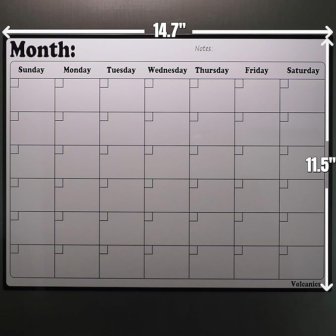 Volcanics Fridge Calendar Magnetic Dry Erase Whiteboard for Refrigerator Planners 11.5 Inches X 14.7 Inches