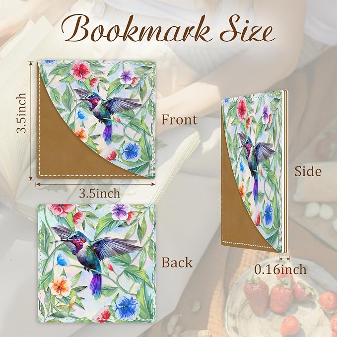 Icycay Cute Peacock Hummingbird Chicken Corner Bookmarks, Leather Book Accessories for Book Lovers, 3 Pcs Reading Book Page Markers for Women Men Student Teacher Kids Retirement Birthday Gift