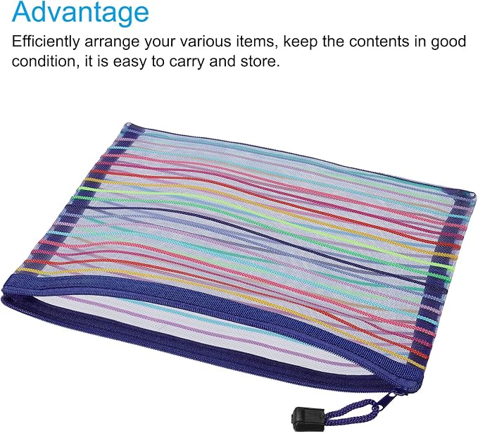 MECCANIXITY Mesh Zipper Pouches, A5 Colorful Pencil Case Document File Bags Storage Organizer for Office Supply Travel Accessory, Blue Pack of 6