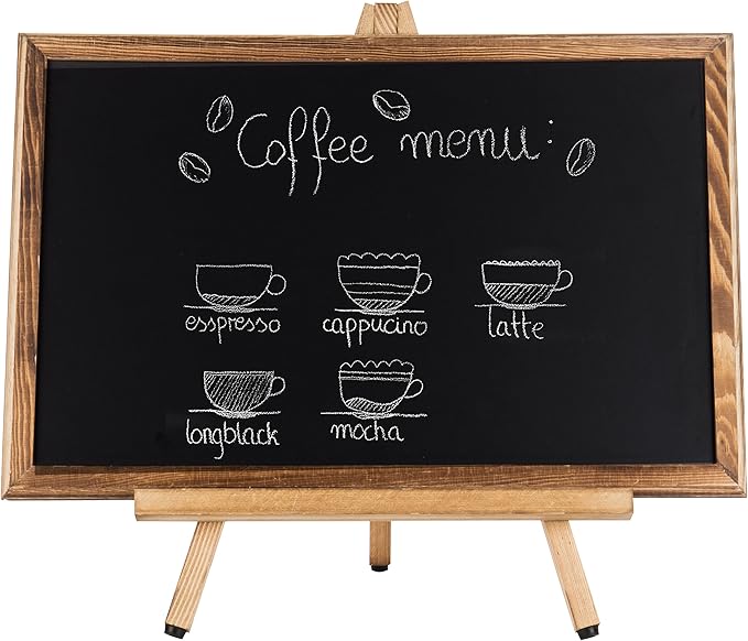 MyGift 18-Inch Burnt Wood Erasble Chalkboard Sign with A-Frame Easel Stand, Tabletop Menu Board, Wedding and Events Chalboard Signage