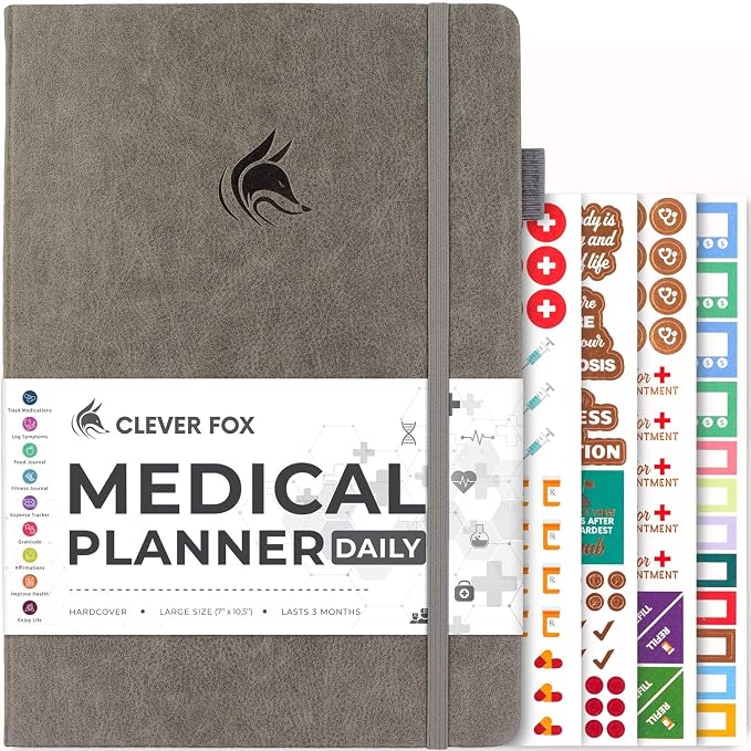 Clever Fox Medical Planner Daily – Health Diary Notebook, Wellness Journal & Self-Care Logbook, Lasts 3 Months, 7x10.5″ (Gray)