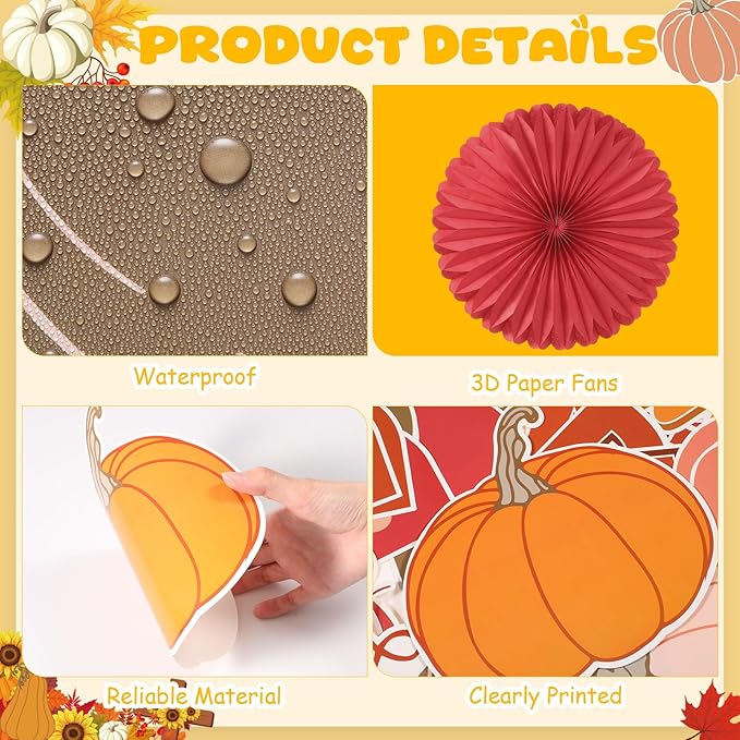 Containlol 66 Pcs Fall Thanksgiving Bulletin Board Decorations Thanksgiving Fall in Love with Learning Classroom Bulletin Board with 3D Paper Fans Boho Pumpkin Maple Leaves Cutouts for Classroom Decor