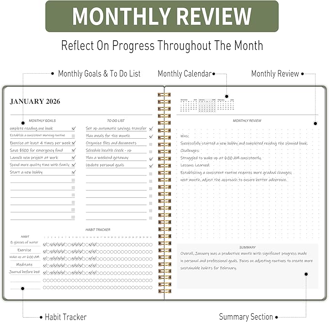 2026-2027 Monthly Planner, Calender Planner from Jan 2026 - Dec 2027, 24 Months for Planning with Habit Tracker, To-Do List, Goals,Summary ,7.5" x 10", Spiral Bindding for Personal Organizer and Office Supplies