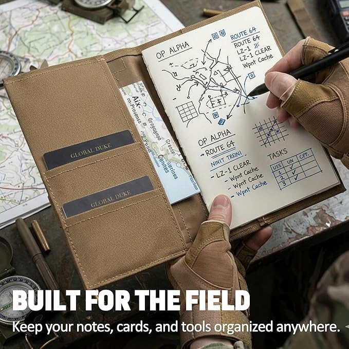 Kosibate Tactical Notebook Cover for 5.5 x 8 Military Log Book, Army Field Journal Cover Holder, OCP Pocket Notebook Holder, EDC Planner Organizer for Protecting Notes, Book(Tan)