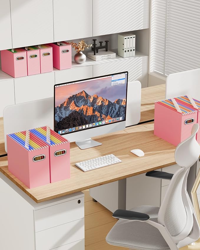 Oterri File Organizer Box, Portable Collapsible Cardboard File Folder Organizer with Handle for Letter Size Hanging Files, Document Storage Box for Home Office & Classroom (4 Packs, Mixed Colors)