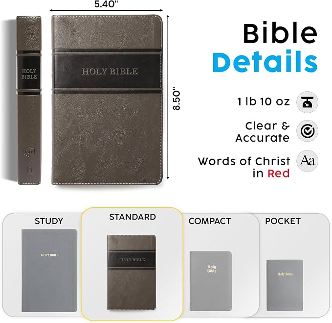 Printualist Personalized KJV Deluxe Holy Bible with Name Engraved, Red Letter King James Version, Faux Leather Gray Cover, Custom Gift Bible for Christian Celebrations