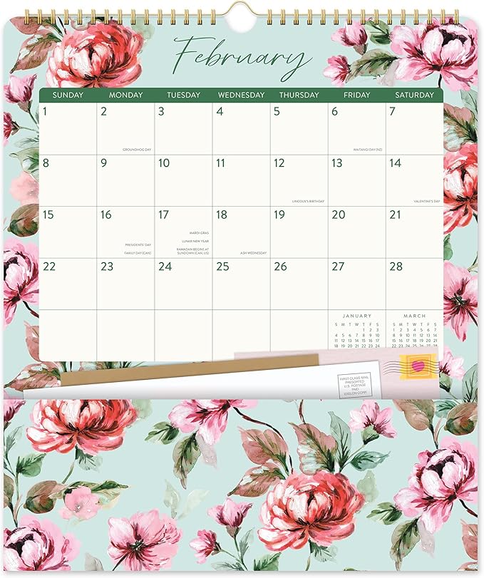 Orange Circle Studio Pockets Plus Wall 2026 Calendar, Bella Flora, Large Monthly Planner, Hanging Organizer, Aesthetic for Home Office, Classroom, School, Family Calendar, Easy Planning & Organizing