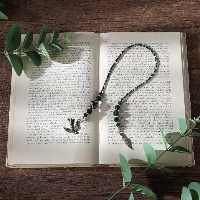 Swallow Feather Beaded Bookmark - Gronze Green Beads Book Mark for Women Men, Unique Nature-Inspired Accessories Bookish Gifts for Booklovers Students Teachers