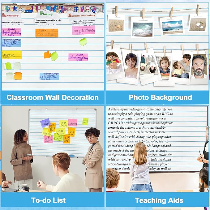 Lined Bulletin Board Roll 15.7in x 36ft Reusable Waterproof Non-Woven Fabric Background Fade Resistant Erasable Blue Lined Classroom Bulletin Board Decor for School Office Arts Crafts Home Wall Decor