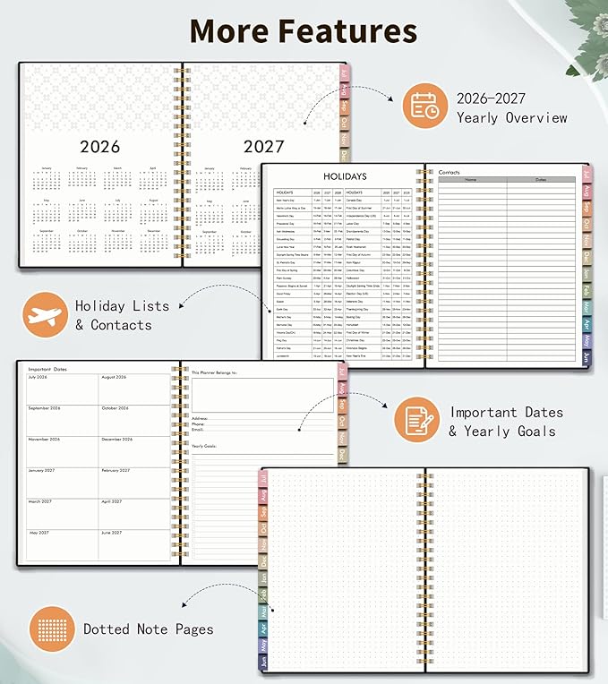 Academic Planner 2026-2027, Weekly and Monthly Calendar Planner from July 2026 - June 2027, 6.1" x 8.2" A5 Large Daily Agenda Book with Tabs, Flexible Cover, College School Organizer for Student Teacher, Black