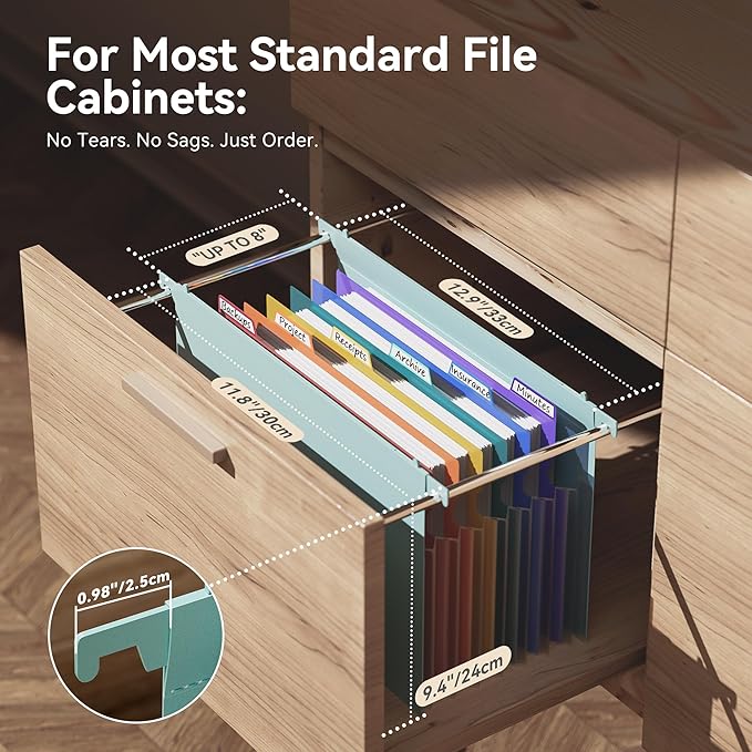 ThinkTex Plastic Expanding Hanging File Folders, 7 Innovative 1.2" Accordion Pockets, Large Capacity, Multi-Color Tabs, Letter Size for Filing Cabinet - Green