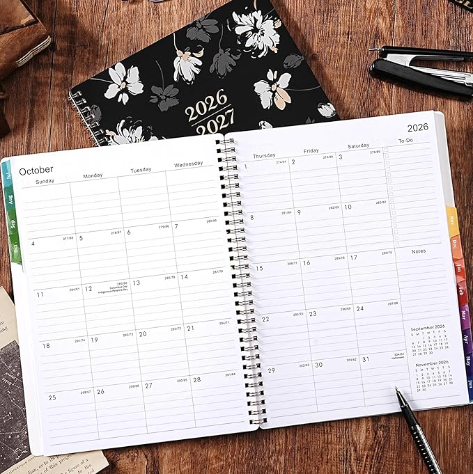 Planner 2026-2027- Weekly Monthly Academic Planner 2026-2027, July 2026 - June 2027, Calendar Planners with Colorful Tabs, Inner Pocket, Floral Cover, 8.5'' x 11''