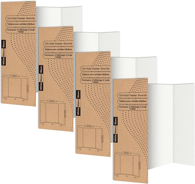 Rsgift 26x16.5 Trifold Poster Boards with Double Sided Tapes and Cardboard,Corrugated Display Boards,Professional Presentation Boards for School Project, Exhibitions(4PACKS)
