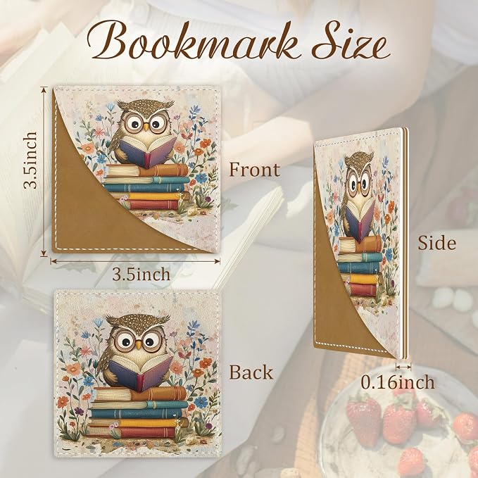 Cute Owls Corner Bookmarks, Funny Leather Book Accessories for Book Lovers, 3 Pcs Reading Book Page Markers for Women Men Student Teacher Retirement Birthday Gifts