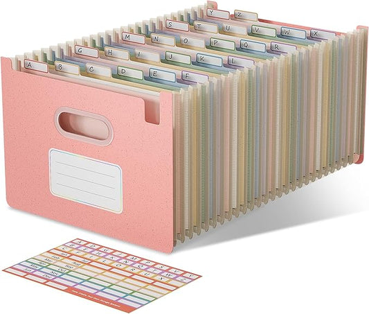 EcoStash 26 Pockets Accordion File Organizer, Wheat Straw File Folders, Upright&Open Top, A-Z Bill Receipt Organizer, 100% BPA Free, Return to Nature, Letter/A4 Size - Strawberry Pink