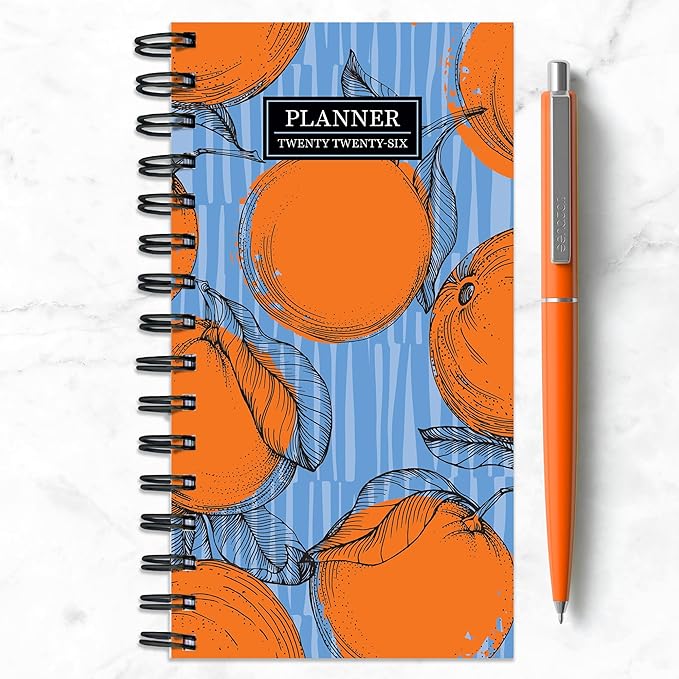 TF Publishing 2026 Citrus Small Weekly Monthly Planner with 2-Page Monthly Calendar Grid, Weekly Planning Pages, and Lined Notes Section in Back - Mini Planner for Pocket or Purse - 3.5in x 6.5in