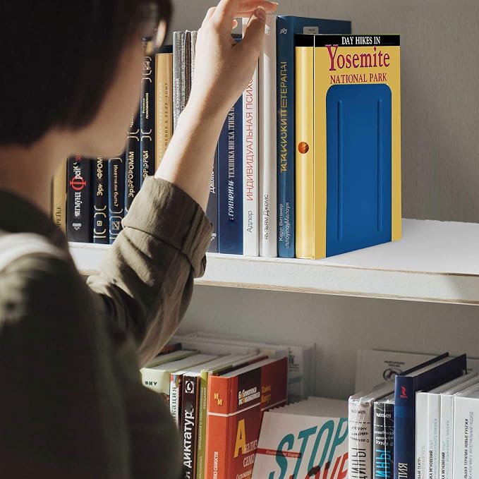 Acrimet Bookends for Shelves, Non-Skid Book Holder, Heavy Duty Book Stopper, Steel Metal Book Ends Storage for Home, Library, 6 7/8" H x 4" W x 4 1/2" D (Deep Blue) (2 Pairs / 2 Pieces)