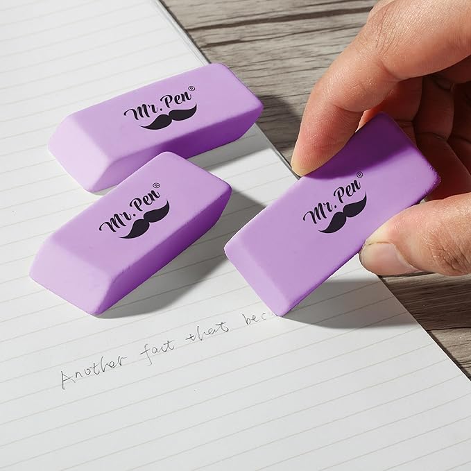 Mr. Pen- Pencil Eraser, 12 Pack, Purple, Large Latex Free Block Erasers for School, Office, Art Sketching, Homework, Exams, Clean Smudge-Free Correction
