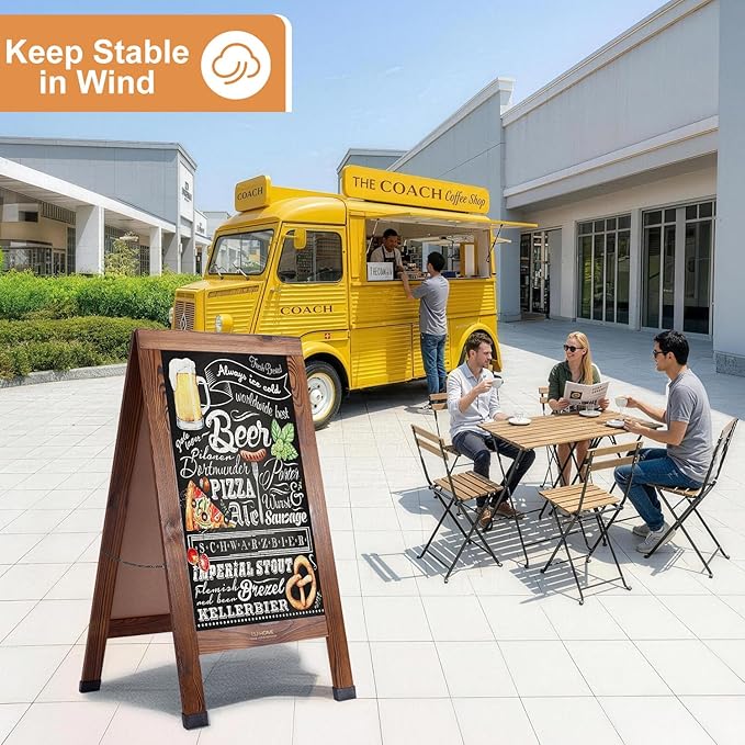 Wood Magnetic A-Frame Chalkboard Signs, 40" x 20" Large Sandwich Board Signs Outdoor, Double-Sided Sidewalk Blackboard for Business, Wedding, Vendor Display, Coffee Shope - Brown