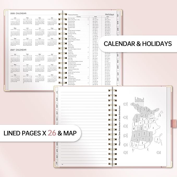 Academic Planner 2026-2027, Weekly and Monthly, A5 Size (5.7" x 8.3"), July 2026 - June 2027, To-do List for Tracking, for School, Home, Office, Hardcover, 12-Month Tabs (Pink)