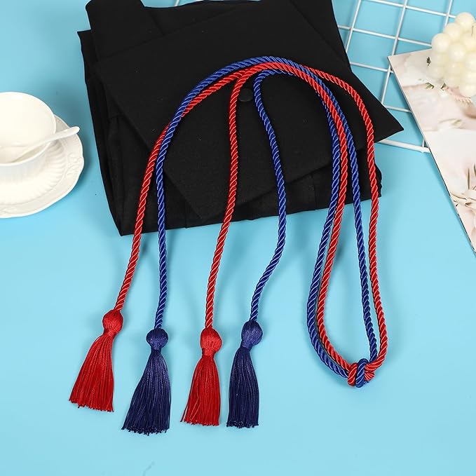 Graduation Double Honor Cords with Tassels Braided Academic Ropes for High School College Ceremony 68 Inch (Royal Blue+Red)