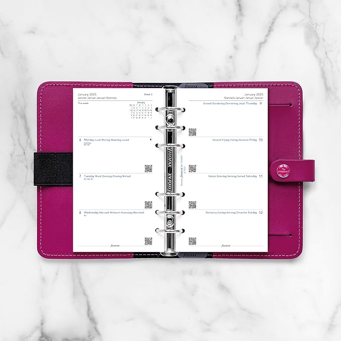 Filofax Calendar Diary Refill, Personal/Compact Size, Week-to-View, White Paper, Unruled, Multilingual: Five Languages, 2025 (C68427-25)