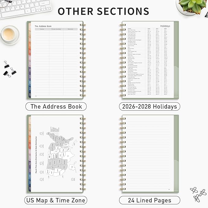RETTACY Academic Planner 2026-2027, Weekly and Monthly, July 2026 - June 2027, Medium Size (5.7" x 8.3"), Calendar, Agenda, 12-Month Tabs, for Student, Teacher, School (Light Green)