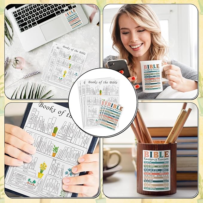 Kosiz 24 Pcs Books of The Bible Stickers Emergency Numbers Sticker Christian Bible Reading Tracker Book Shelf for Women Men Journaling Scripture Study(Bright Style)