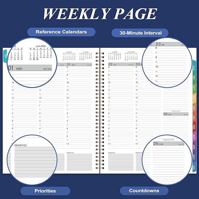 2026-2027 Weekly Appointment Book/Planner - Lager 9" x 11" Daily Hourly Planner 2026-2027, Jul 2026 - Jun 2027, Appointment Book, Monthly Tabs, Hourly Interval, Thick Paper - Blue