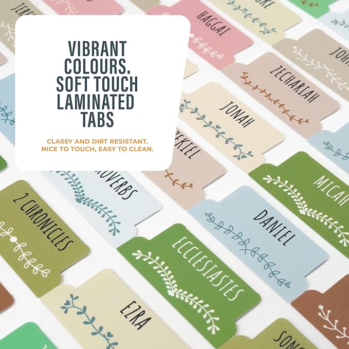 Green, Blue & Pink Bible Book Tabs, 100 Soft-Touch, Laminated Bible Tabs for Jesus Bible, Bible Accessories, Protestant & Catholic Bible Tabs, Bible Tabs for Women & Men