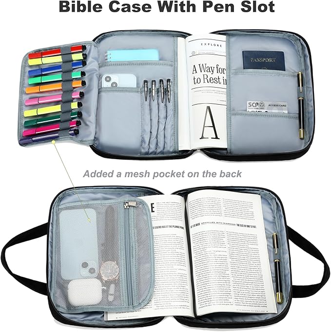 Octsky Bible Cover Case for Women Bible Organizer Book Carrying Bag for Medium and Large Bibles, Black