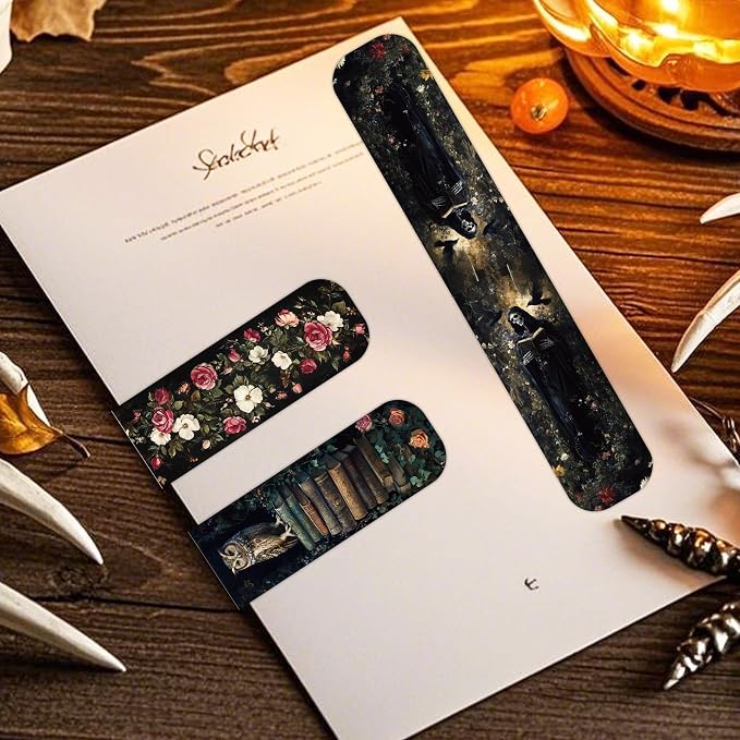 45PCS Dark Academia Magnetic Bookmarks, Gothic Floral Aesthetic Magnet Book Mark Clips for Reading Women, Dark Romance Merch Bookish Accessories and Gifts for Book Lovers