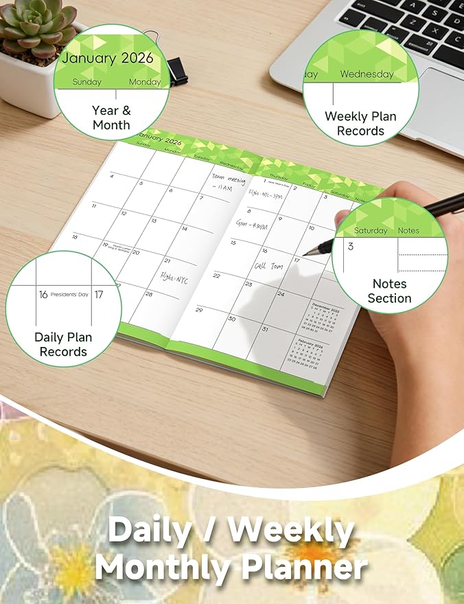 Pocket Calendar 2026-2028 Floral Series, Monthly Planner Jan 2026 to Jul 2028 (3.7" x 6.7") Perfect Purse Calendar, Pocket Agenda with Protective Plastic Sleeve-Color Floral