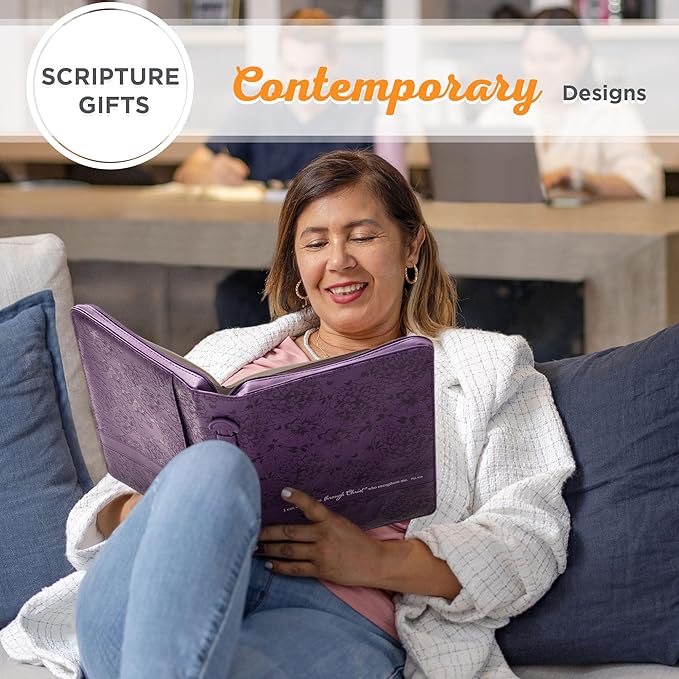 Christian Art Gifts Women's Fashion Bible Cover I Can Do All Things Philippians 4:13, Purple Floral Faux Leather (Large)